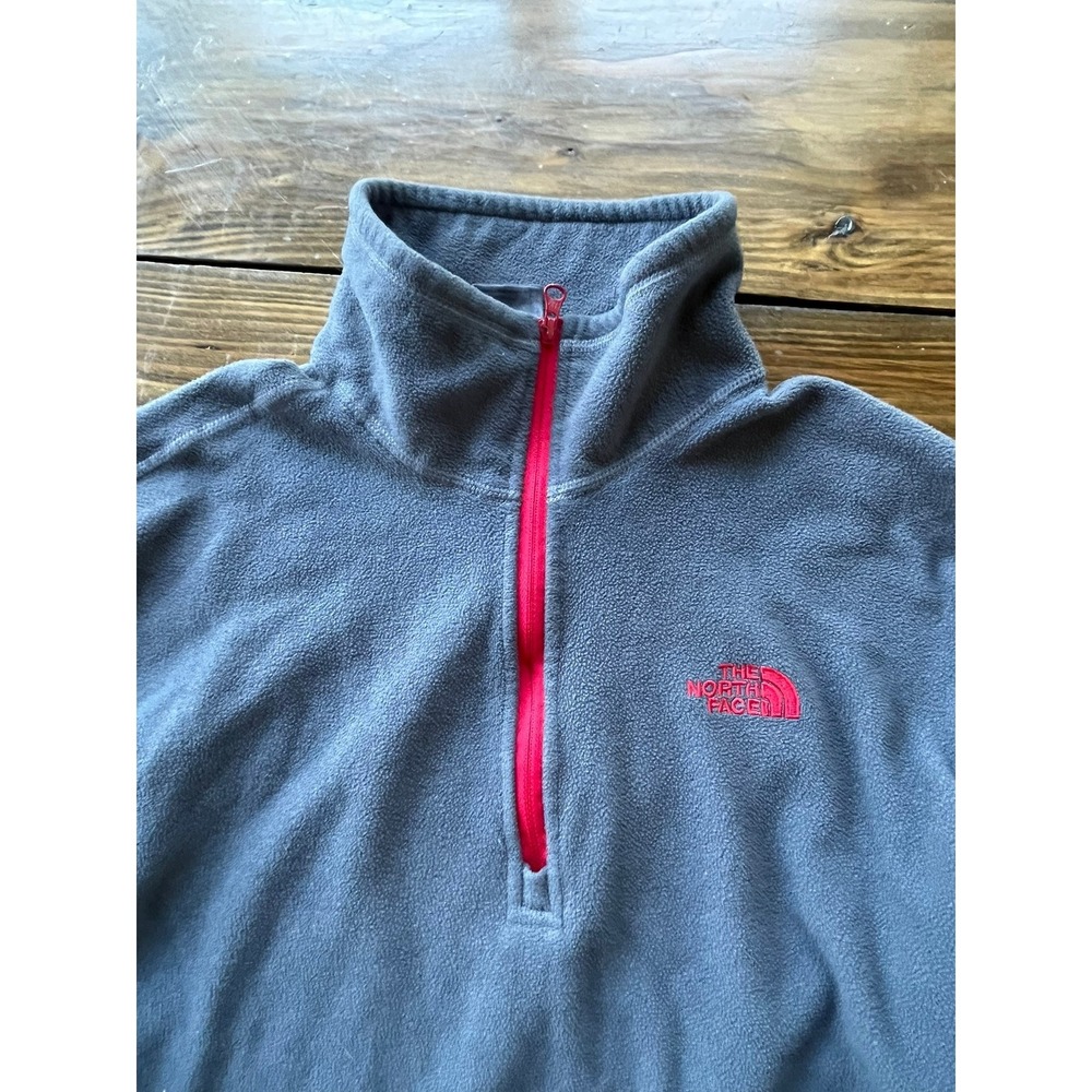 The North Face Mens Gray Pink Quarter Zip Fleece Pullover Thumbhole Sleeve - Picture 4 of 7